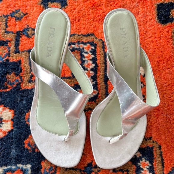 Authentic Prada Silver Heeled Sandals - Picture 2 of 5